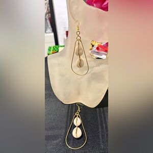 Gold Brass Cowrie  Shell Drop Earrings